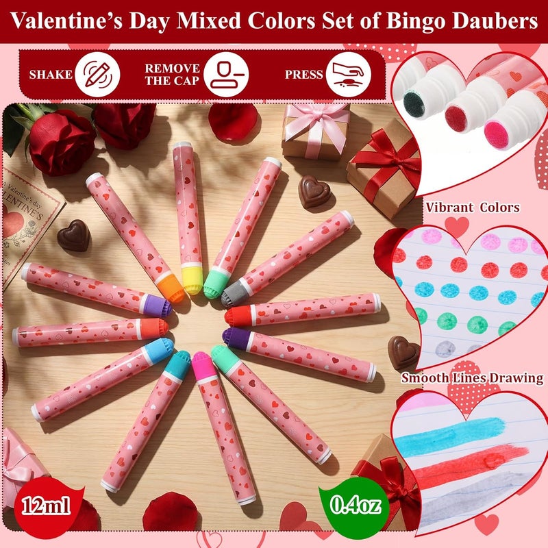 Eersida 60 Pack Valentines Bingo Daubers Bulk 0.4 oz Mixed Colors Dot Markers Bingo Supplies in 12 Colors Dot Paint Art Markers Paint Craft for Party Favor - Image 3